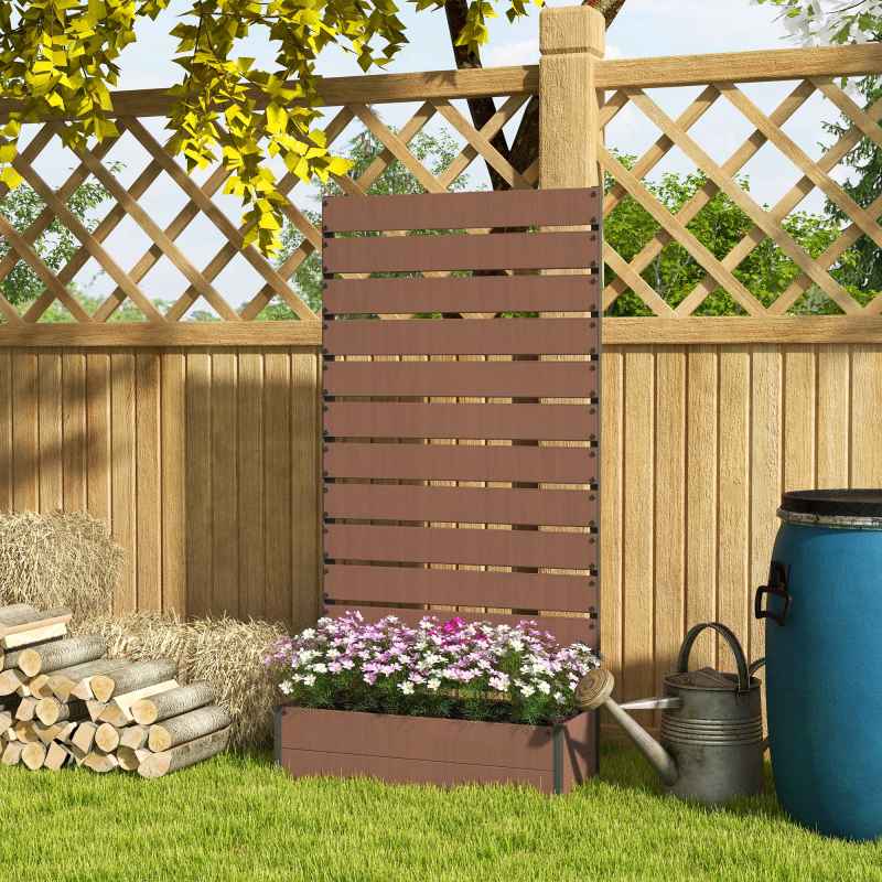 Outsunny Garden Planter with Trellis for Climbing Plants, Vines, Flowers, Freestanding Raised Bed for Garden, Outdoor, Patio, Planter Box with Drainage Gap, Light Brown