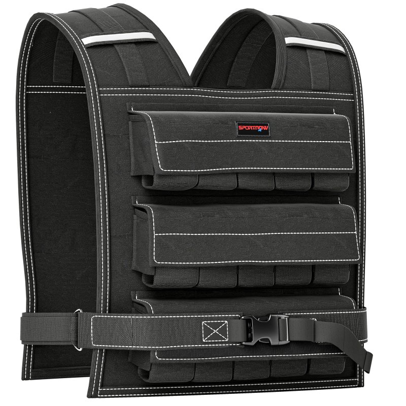 SPORTNOW 15KG Adjustable Weighted Vest, Weight Vest with 15 Metal Weights, Adjustable Straps and Reflective Strips, for Men and Women Running Cardio Exercise Strength Training