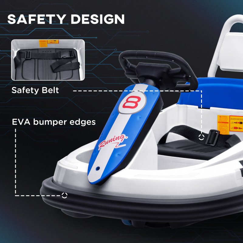 HOMCOM Kids Bumper Car 360° Rotation Spin Waltzer Car 6V Electric Ride On Car with 2 Speeds, Music, Lights for 18-48 Months - White