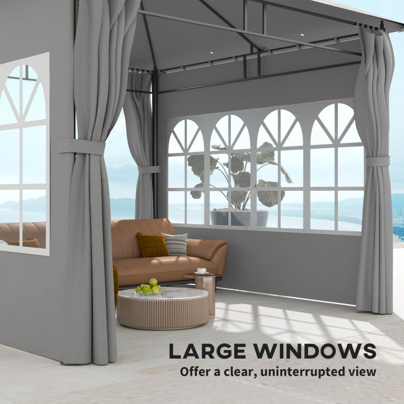 Outsunny 3 x 3 m Garden Gazebo, Double Roof Metal Gazebo with Removable Sidewalls and Church Windows, Outdoor Canopy Shelter, Light Grey