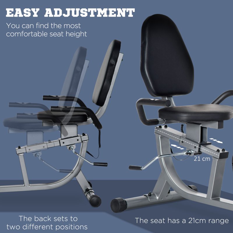 HOMCOM Exercise Bike with LCD Display, Stationary Bike with Quiet 8-Level Magnetic Resistance, Adjustable Seat and Backrest, Indoor Cycling Exercise Equipment for Home Gym Fitness Workout Training