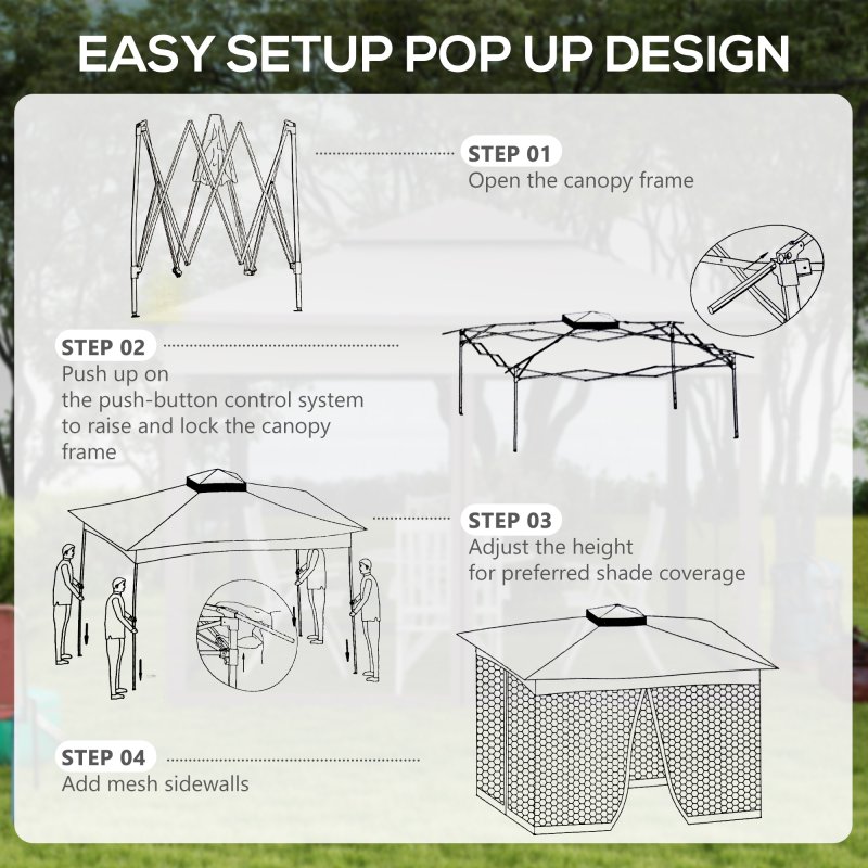 Outsunny 3 x 3(m) Pop Up Gazebo, Marquee Party Tent with Double Tier Roof, Netting and Carry Bag, Event Shelter for Outdoor Patio, Light Grey