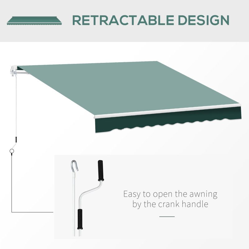 Outsunny 2.5m x 2m Retractable Awning, DIY Garden Awning Canopy, Anti-UV Sun Shade Shelter with Aluminium Frame and Crank Handle, Green