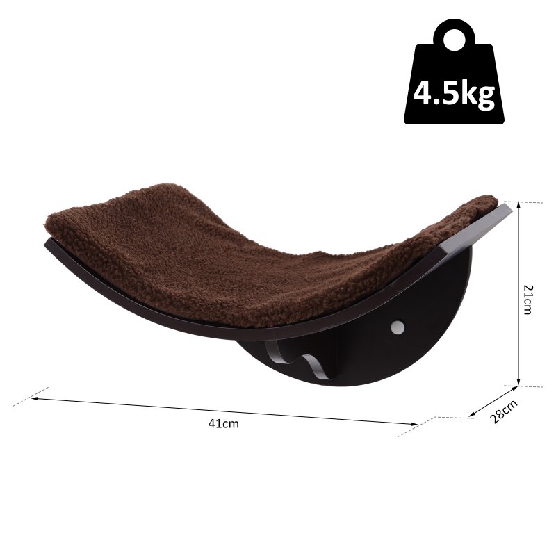 PawHut Wood Cat Shelves, Wall-Mounted Cat Shelter, Curved Kitten Bed Perch Climber Furniture 41 x 28 x 21cm Brown