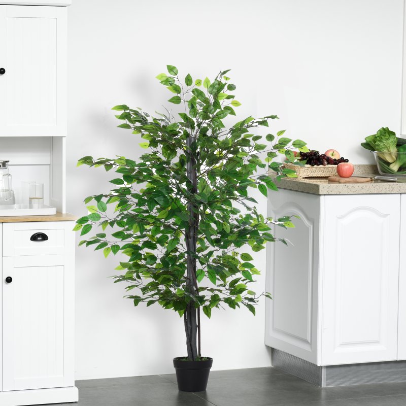 Outsunny 145cm Artificial Banyan Plant Faux Decorative Tree w/ Cement Pot Vibrant Greenery Shrubbery Indoor Outdoor Accessory