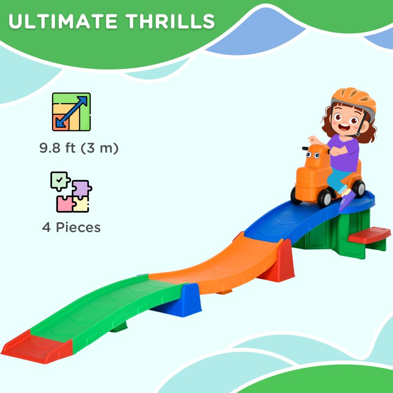 AIYAPLAY 3(m) Up and Down Rollercoaster for Kids, 4 Pieces Toddler Rollercoaster Ride-on with Non-Slip Steps, Sliding Car with Handles, Indoor Outdoor Play, for Ages 2-5 Years