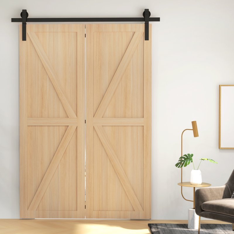 HOMCOM 5FT/152.5CM Bi-Folding Sliding Barn Door Hardware Track Kit, Heavy Duty Sliding Door Kit for 2 Doors with J Shape Hanger