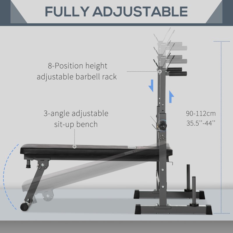 HOMCOM Adjustable Weight Bench, Foldable Bench Press with Barbell Rack, Dip Station, for Home Gym, Strength Training, Multi-Use Workout Bench, Grey