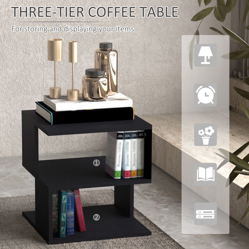 HOMCOM Side Table Square Coffee Table Modern End Table with 2 Tier Storage Shelves for Living Room, Bedroom