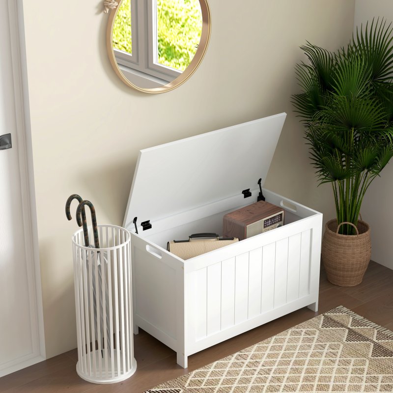 HOMCOM Storage Chest, Modern Storage Trunk with 2 Safety Hinges and Cut-out Handles, Wooden Toy Box for Living Room, Entryway, 76 x 40 x 48 cm