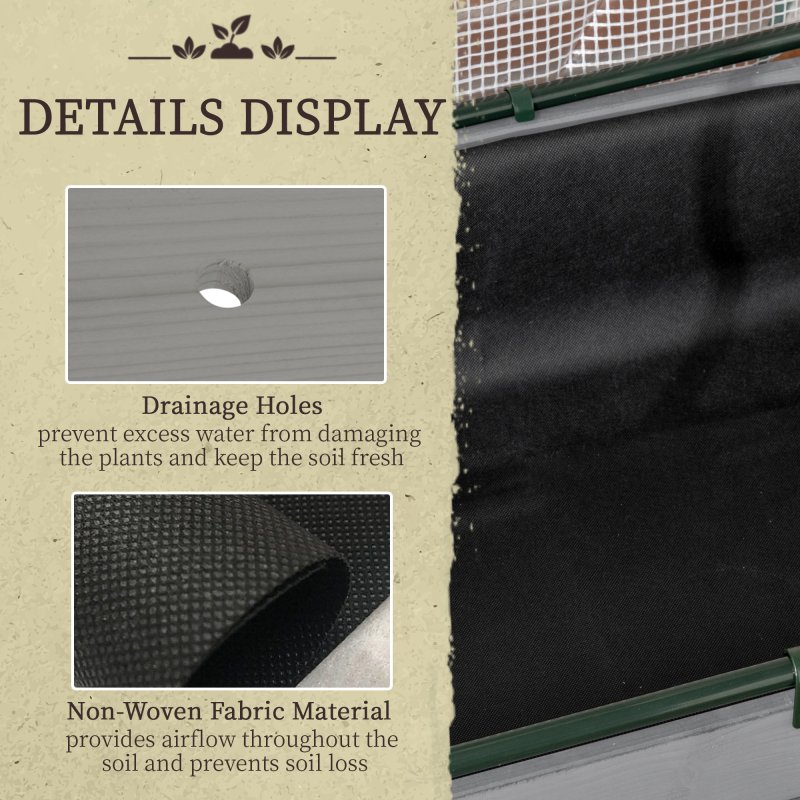 Outsunny Raised Garden Bed with PE Greenhouse Cover, Outdoor Elevated Wood Planter Box for Herbs and Vegetables, Use for Patio, Garden, Balcony, 121 x 55 x 117cm, Dark Grey