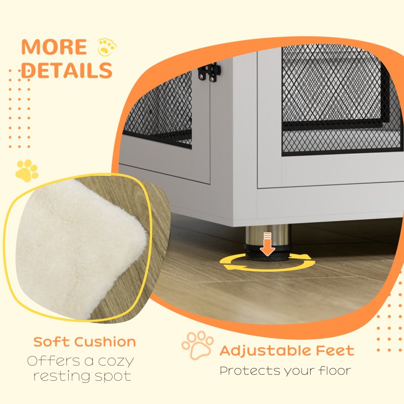 PawHut Dog Crate Furniture End Table w/ Soft Washable Cushion, Two Doors, Indoor Pet Kennel for Small Medium Large Dogs w/ Wire Mesh, White