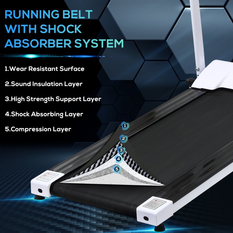 HOMCOM Electric Treadmill Walking Pad, 1-10km/h Folding Running Machine, Gym Fitness Exercise with LCD Monitor, White