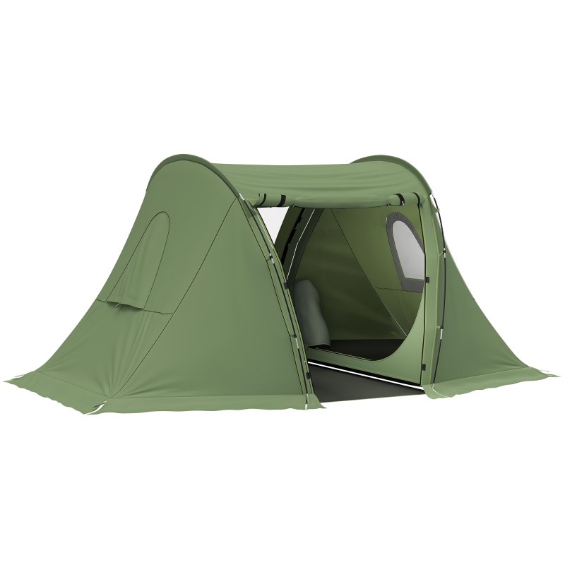 Outsunny 3 Man Camping Tent with Living Area and 2 Bedrooms, 3000mm Waterproof Family Tent with Sewn-in Groundsheet, Portable Dome Tent with Bag for Hiking, Festival, Backpacking, Green