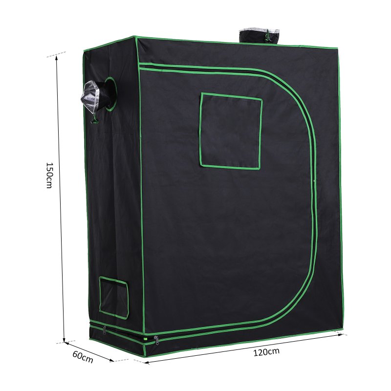 Outsunny Grow Tent Reflective Mylar Hydroponic with Adjustable Vents and Floor Tray for Indoor Plant Growing, 120 x 60 x 150 cm (47