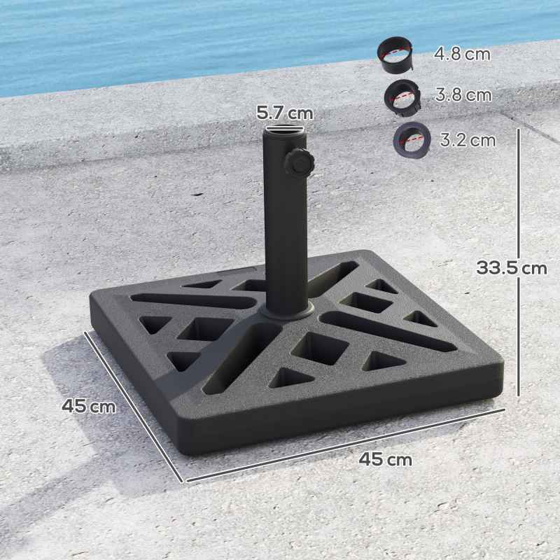 Outsunny Garden Parasol Base, 15kg HDPE Outdoor Umbrella Stand Parasol Stand with Cut-Out Design, Sun Umbrella Base for 32, 38, 48 mm Poles, Black