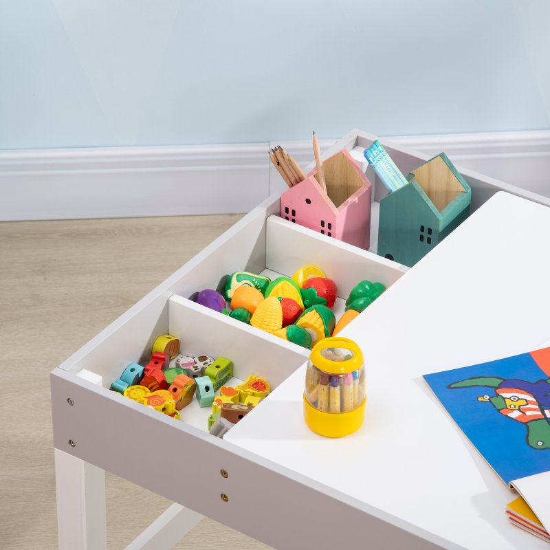 HOMCOM kids Table and Chair Set 2 in 1 Activity Play Table for Bricks Toddler Furniture w/Storage Space, Ideal for Reading, Arts & Crafts - Grey