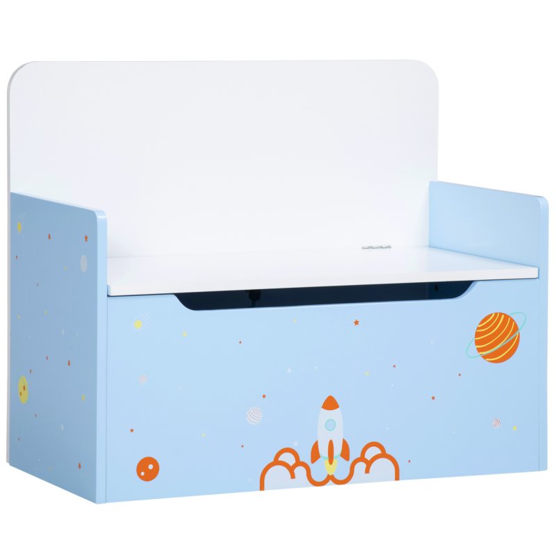 ZONEKIZ 2 in 1 Wooden Toy Box, Kids Storage Bench, Toy Chest with Safety Rod - Blue