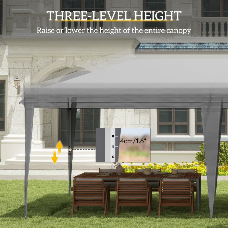 Outsunny Pop Up Gazebo 3 x 6m, Foldable Canopy Tent, Height Adjustable Wedding Awning Canopy w/ Carrying Bag, Grey