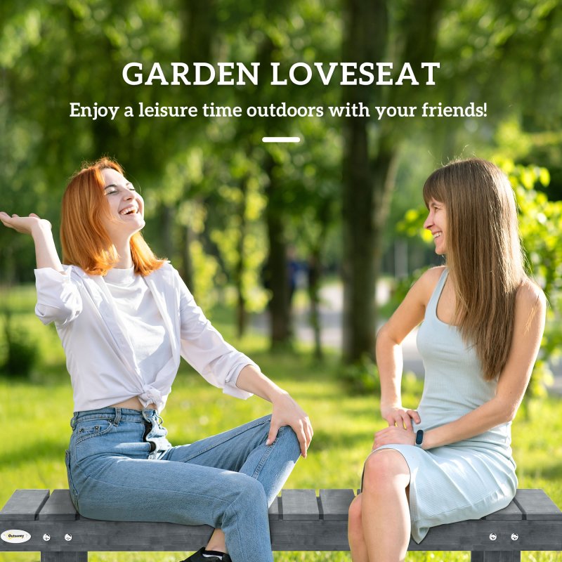 Outsunny 1 Piece 2-seater Outdoor Indoor Wooden Garden Bench Fir Patio Loveseat, 110L x 38W x 35Hcm, Grey
