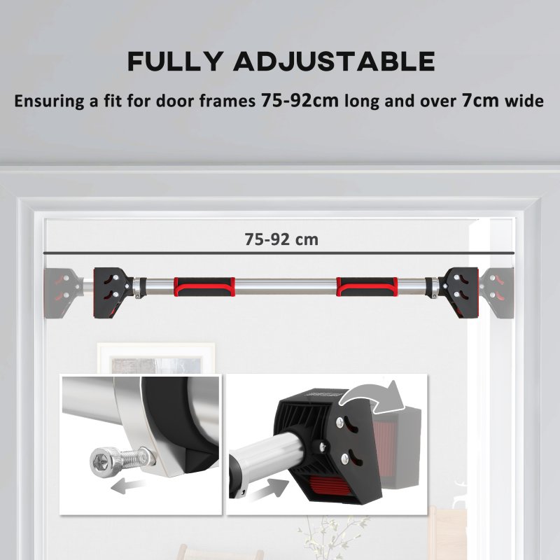 SPORTNOW Pull Up Bar Doorway, No Screws Chin Up Bar, Adjustable Length (75-92cm) for Home Gym Workout, Max Load 200kg
