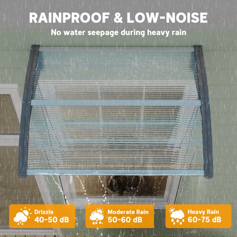 Outsunny Front Door Canopy Outdoor Awning Aluminium Rigid Plastic Polycarbonate Rain Shelter UV Water Rain Resistant 100 x 75cm Clear
