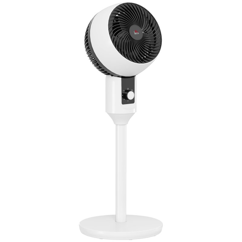 HOMCOM 9'' Air Circulator Fan 3 Speed, 70° Oscillation 90° Vertical Tilt, Carry Handle, Standing Fan, Pedestal Fan for Living Room, Bedroom, Office, White and Black