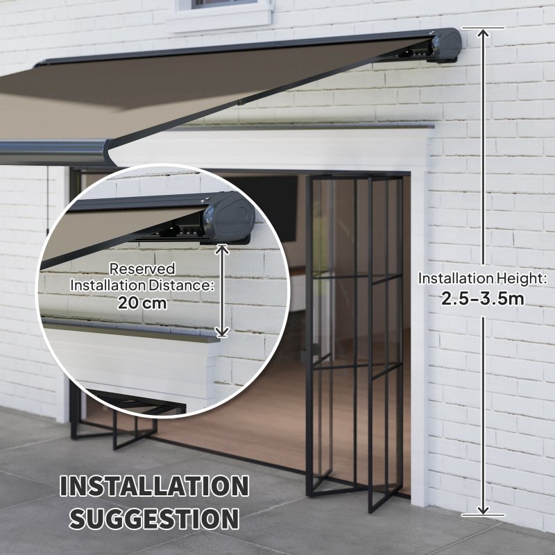 Outsunny 4 x 3(m) Full Cassette Electric Awning with Remote Controller, Aluminium Frame DIY Retractable Garden Awning, UPF50+ Sun Shade Canopy for Deck Door Window, Light Grey
