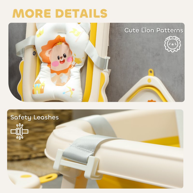AIYAPLAY Portable Baby Bathtub Set, Foldable Baby Bath Tub with Support Cushion Pad, Wash Basin, Non-Slip Stand and Bottom, for Infants, Yellow