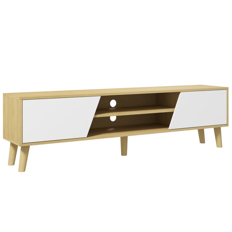 HOMCOM TV Stand Cabinet, TV Unit for TVs up to 65", TV Cabinet with Storage Shelves and Soft Closing Door Cupboard, Cable Management for Living Room, Bedroom, Oak and White