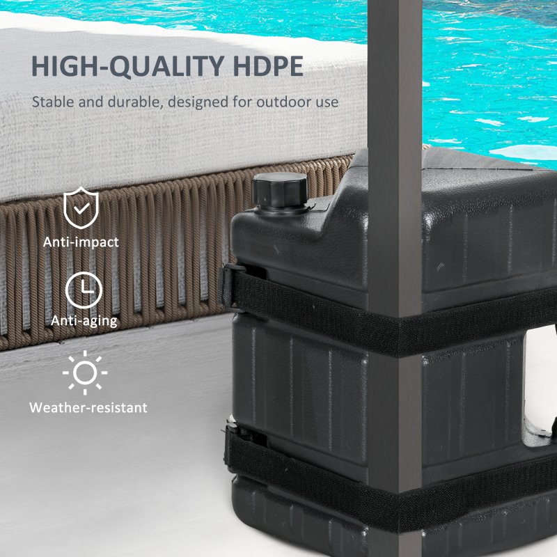 Outsunny 4PCs Gazebo Weights for Pop up Canopy Tent, HDPE Water or Sand Filled Weights for Gazebo Legs, with Built-in Handles and Secure Straps, 52KG