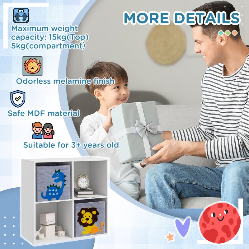 ZONEKIZ Toy Organiser, Children Storage Boxers with Two Non-Woven Fabric Drawers, Kids Toy Box Organiser Shelf for Bedroom, Playroom, Nursery - White
