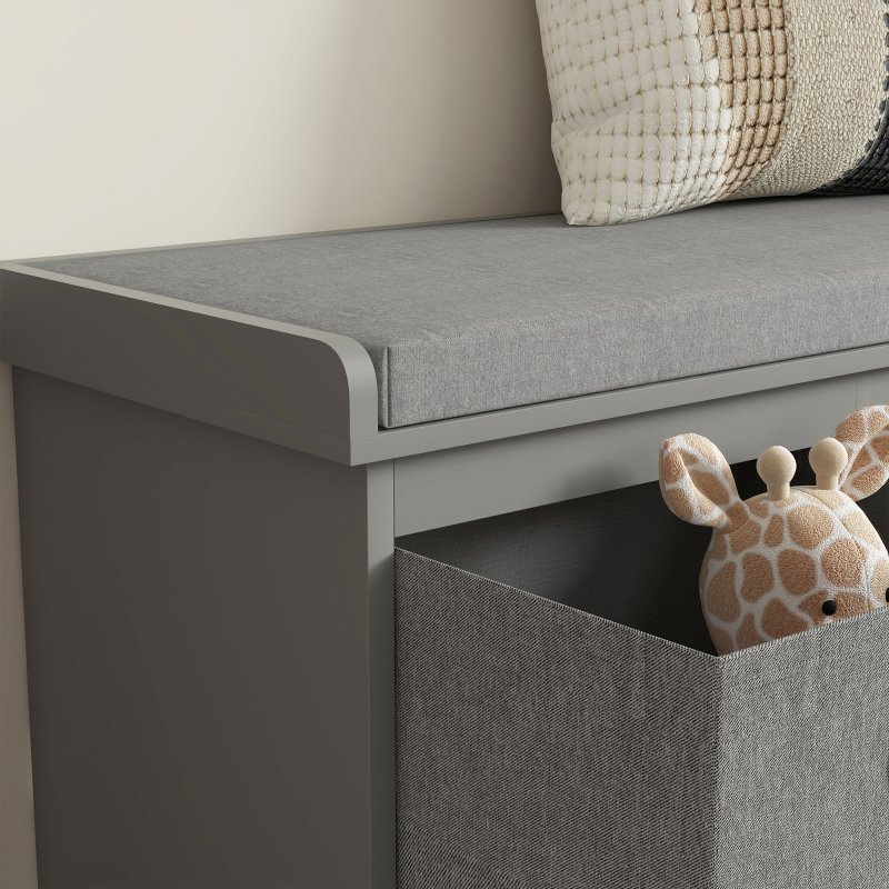 HOMCOM Shoe Bench with 3 Fabric Baskets, Shoe Storage Bench with Seat Cushion, Shoe Cabinet for Entryway, Hallway, Living Room, Bedroom