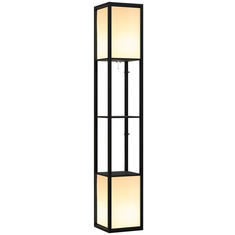 HOMCOM Floor Lamp with Shelves and Dual Light, Modern Corner Standing Lamp for Living Room, Bedroom, Bulb not Included, Black