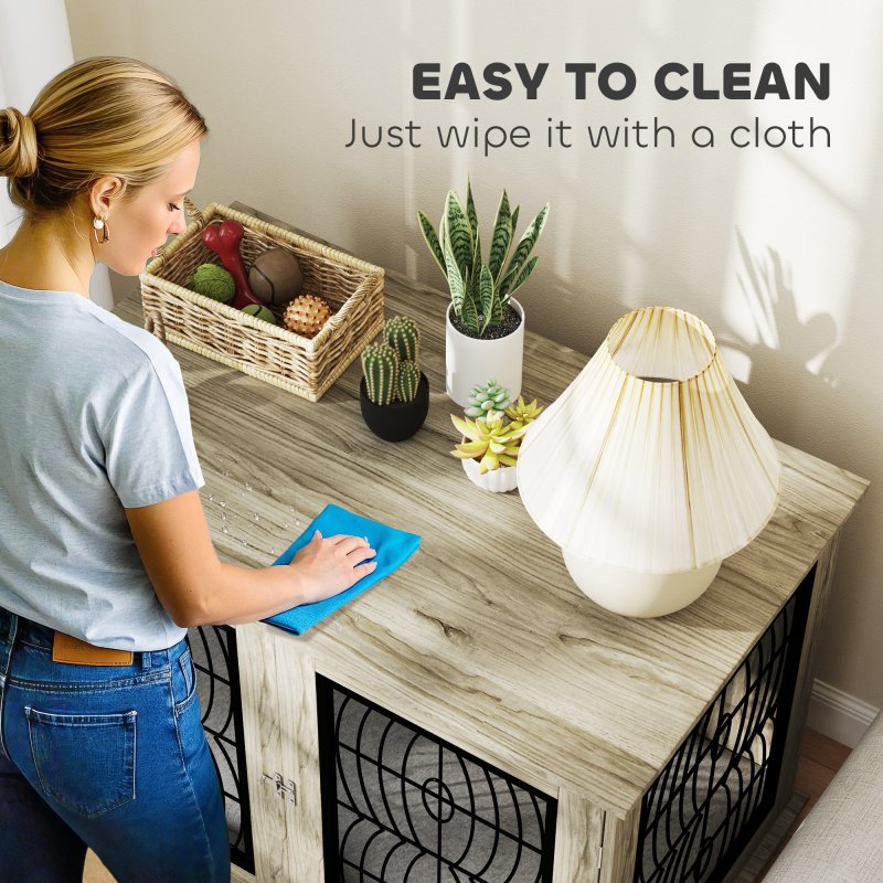 PawHut Dog Crate Furniture, Dog Cage with Soft Washable Cushion, Furniture-Style Pet Kennel Indoor House End Side Table for Small Medium Large XL Breeds, 118 x 75 x 82 cm, Grey