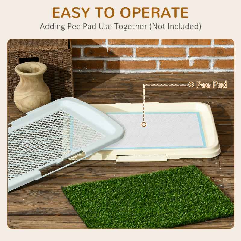 PawHut Dog Toilet, Puppy Training Pad Indoor, Portable Puppy Pad with Artificial Grass, Grid Panel, Tray, 46.5 x 34cm