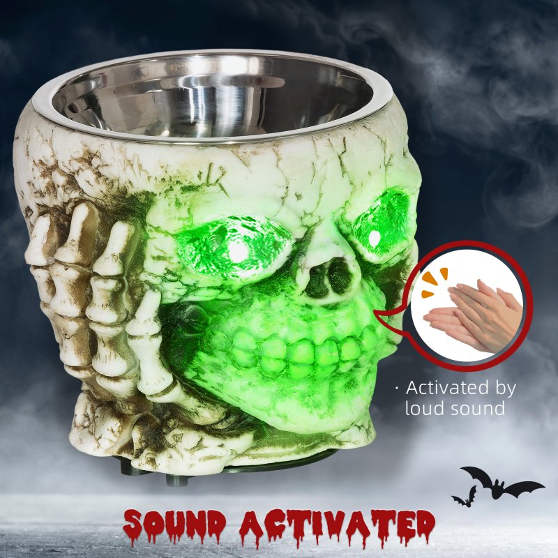 HOMCOM 14cm 5.5" Skeleton Candy Bowl Outdoor Halloween Decoration, Halloween Prop with Sound Activated, Light Up Eyes, Sound Effects for Haunted House