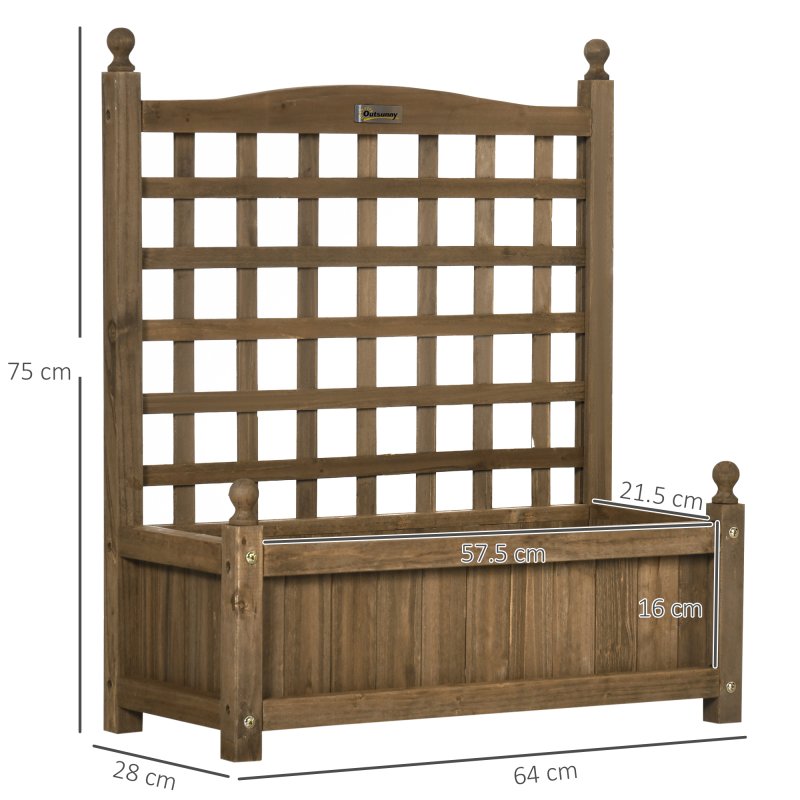 Outsunny Garden Planters with Trellis for Climbing Vines, Wooden Raised Beds for Garden, Free Standing Flower Pot, Indoor Outdoor Display Rack, 64 x 28 x 75 cm, Brown