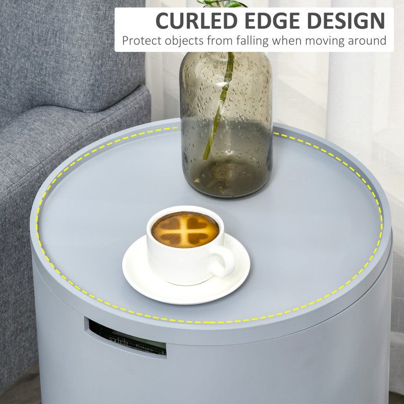 HOMCOM Modern Side Table with Hidden Storage Space, Round Night Stand with Removable Tray Wood Frame End Coffee Table for Living Room