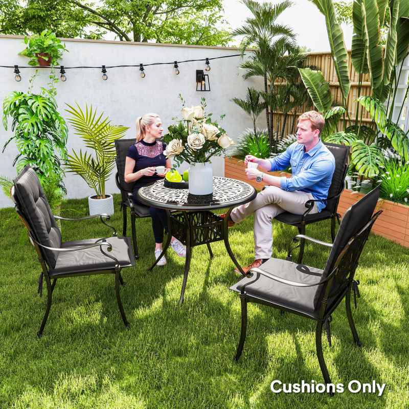 Outsunny Set of 4 Garden Chair Cushions with Backs, 108L x 50W x 5H cm Outdoor Seat Cushions Outdoor Seat Pads with Backrest, Tufted Back, Ties Dining Chair, Charcoal Grey