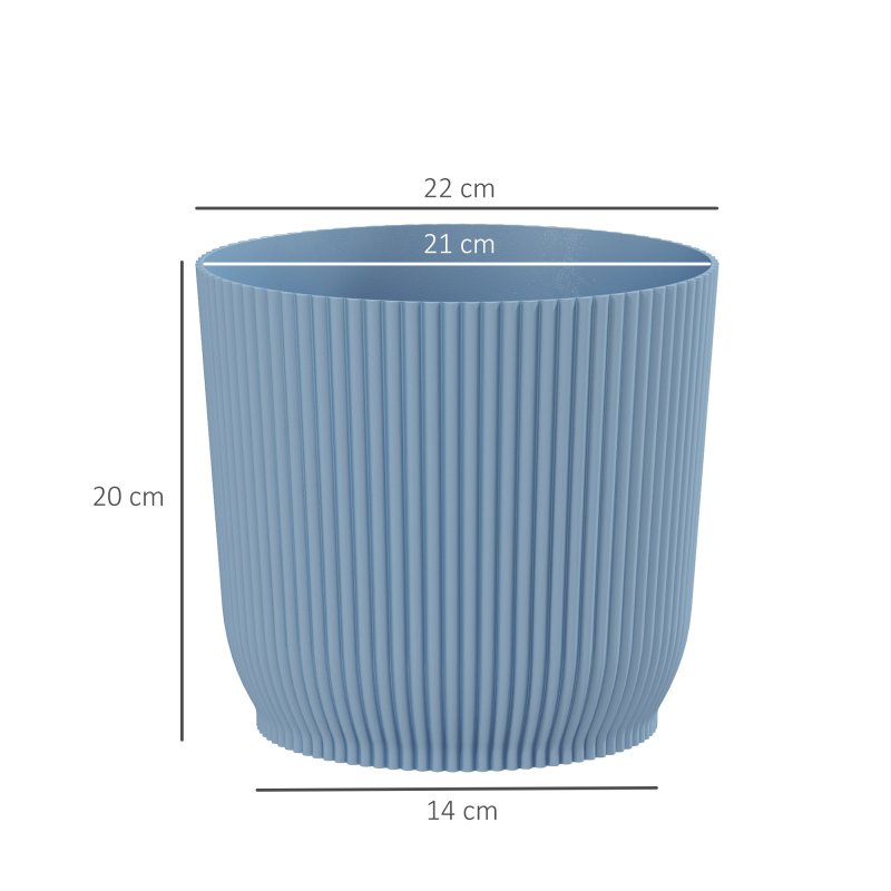 Outsunny Set of 3 Plastic Round Plant Pots Outdoor 22cm, Garden Planters, Flower Pots for Garden Decoration, Patios, Indoor, Outdoor, Home, Blue