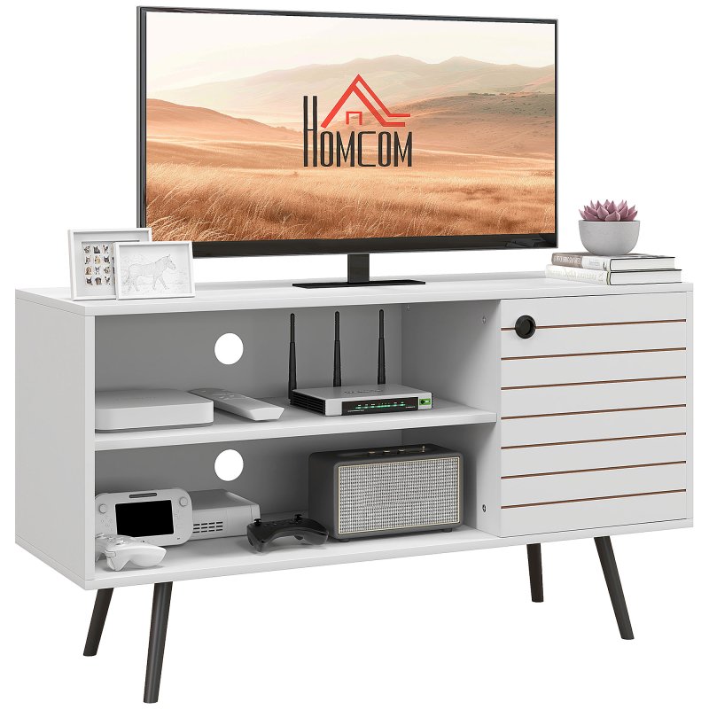HOMCOM TV Stand Cabinet for  TVs, TV Unit with Open Shelves, Soft-close Door and Cable Holes, Entertainment Unit for Living Room