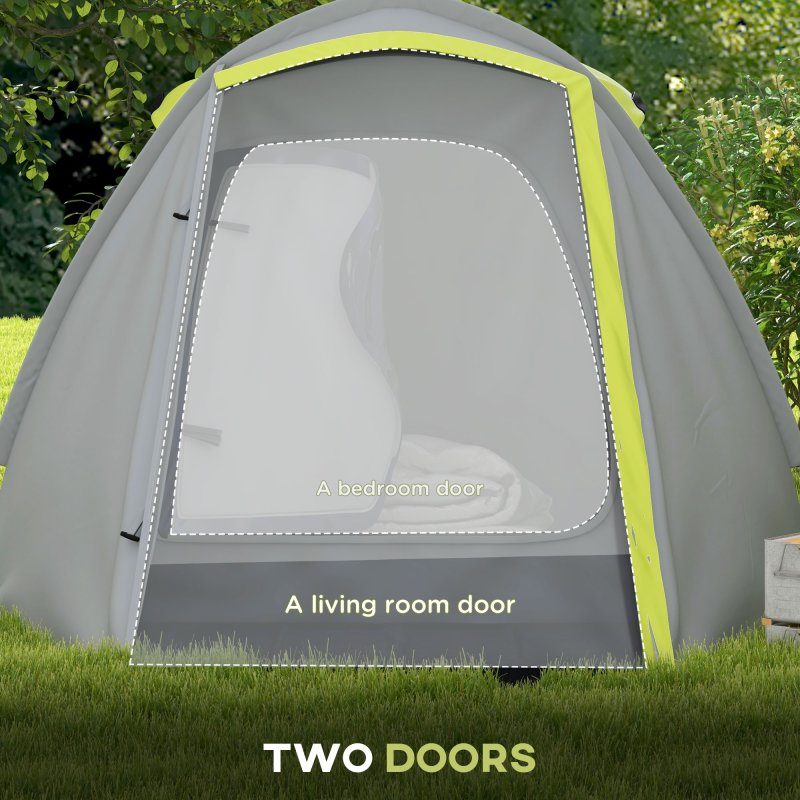 Outsunny 2 Man Camping Tent, Dome Tent with Bedroom and Living Room, 2000mm Waterproof, Portable with Bag, for Fishing Hiking Festival, Yellow