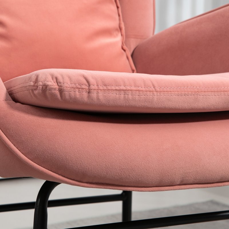 HOMCOM Velvet Rocking Chair with Lumbar Pillow, Rocker Armchair with Metal Legs and Wood Base for Living Room, Bedroom, Pink