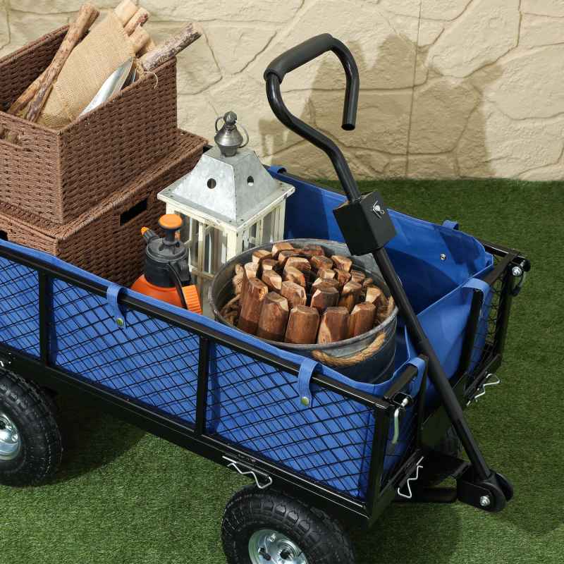 Outsunny Garden Trolley Cart, Heavy Duty Festival Trolley with Removable Liner, Quick-Release Sides, 10
