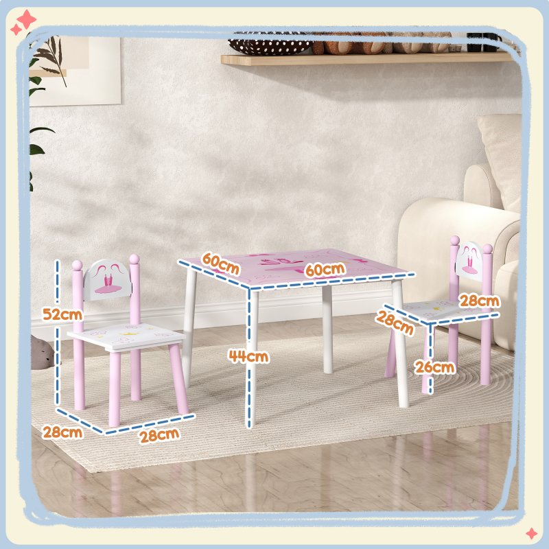 AIYAPLAY Toddler Table and Chair Set, Princess Design Kids Table and 2 Chairs Set, for Activities, Art, Drawing, for Playroom, Nursery, Pink
