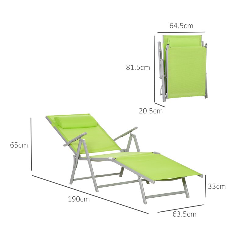 Outsunny Steel Fabric Sun Lounger Outdoor Folding Chaise Lounge Chair Recliner with Portable Design & 7 Adjustable Backrest Positions