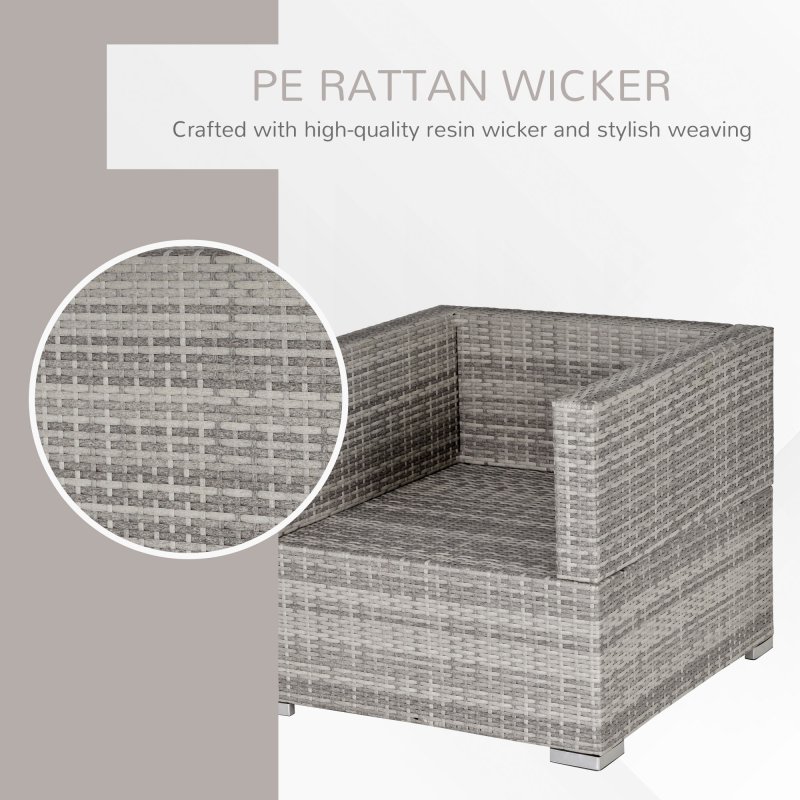 Outsunny Single Rattan Garden Chair, PE Wicker Garden Armchair with Cushions, Outdoor Rattan Chair with Armrests and Steel Frame for Conservatory, Porch, Patio, Balcony, Grey