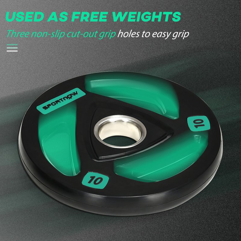 SPORTNOW 2 x 10kg Olympic Weight Plates, Tri-Grip Rubber Coated Barbell Weights Set w/ 2" 5cm Holes, for Home, Gym, Lifting and Strength Training