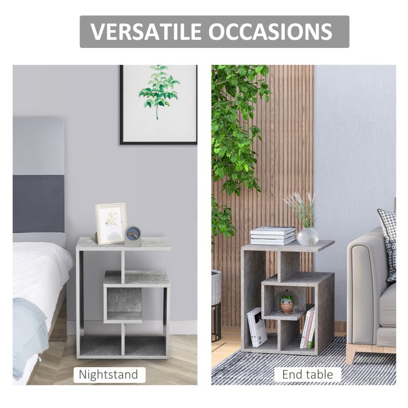 HOMCOM Side Table, 3 Tier End Table with Open Storage Shelves for Living Room, Bedroom